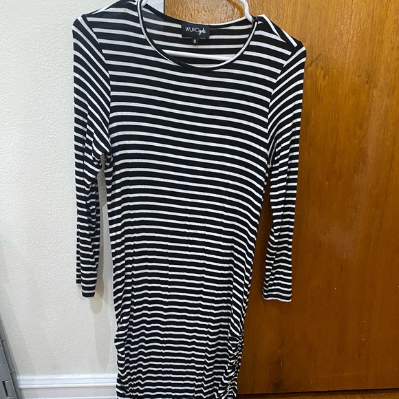 Wuko Gals Striped Black and White Midi Dress with Side Ties - Picture 2 of 5